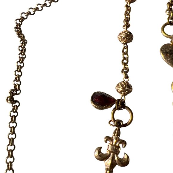 Cookie Lee Gold Tone Long Multi Chain Necklace Heart Key Fleur-De-Lis Charms 42" - Picture 4 of 6